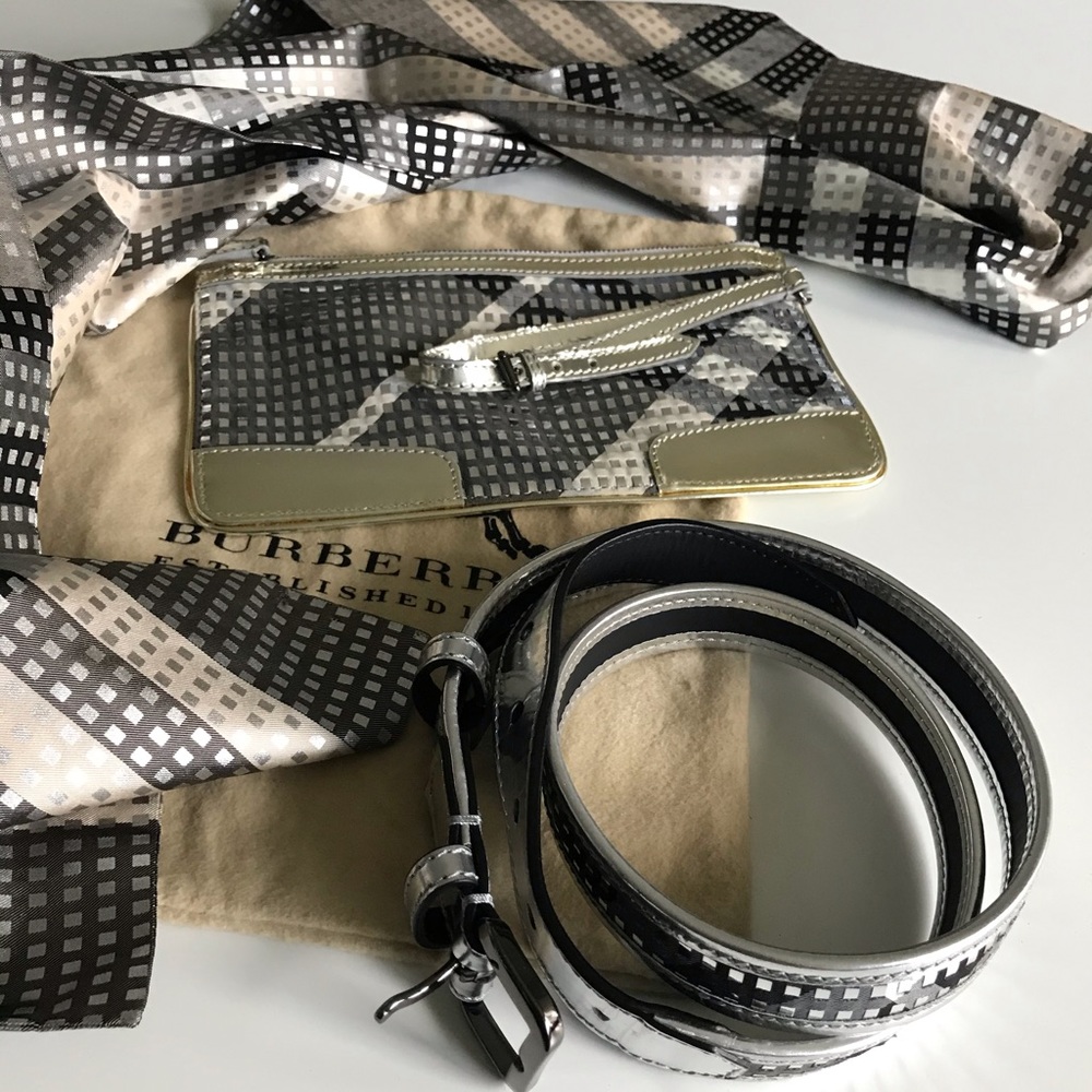 Authentic Burberry Belt, Bag, Scarf Set
